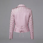 Women’s Bubblegum Pink Spiked Moto Leather Jacket