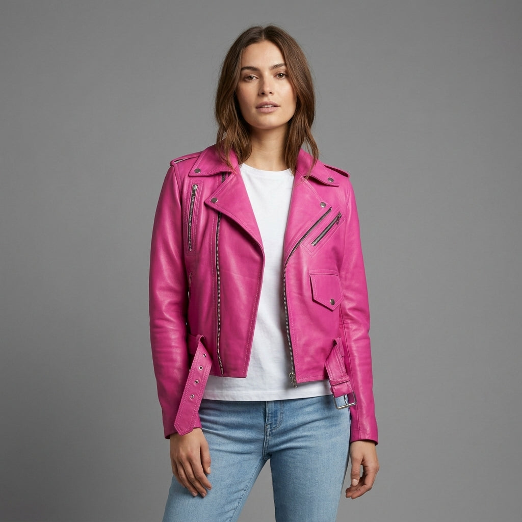 Women’s Chic Pink Leather Jacket