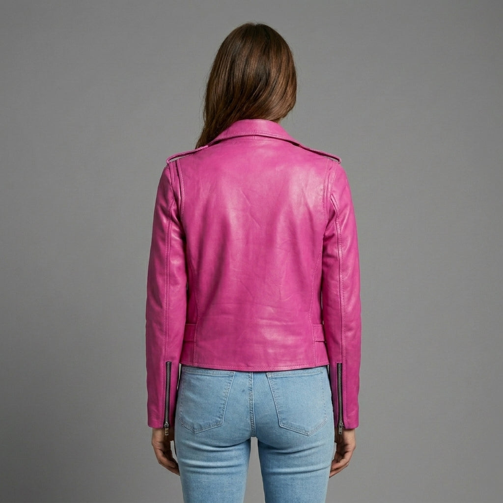 Women’s Chic Pink Leather Jacket