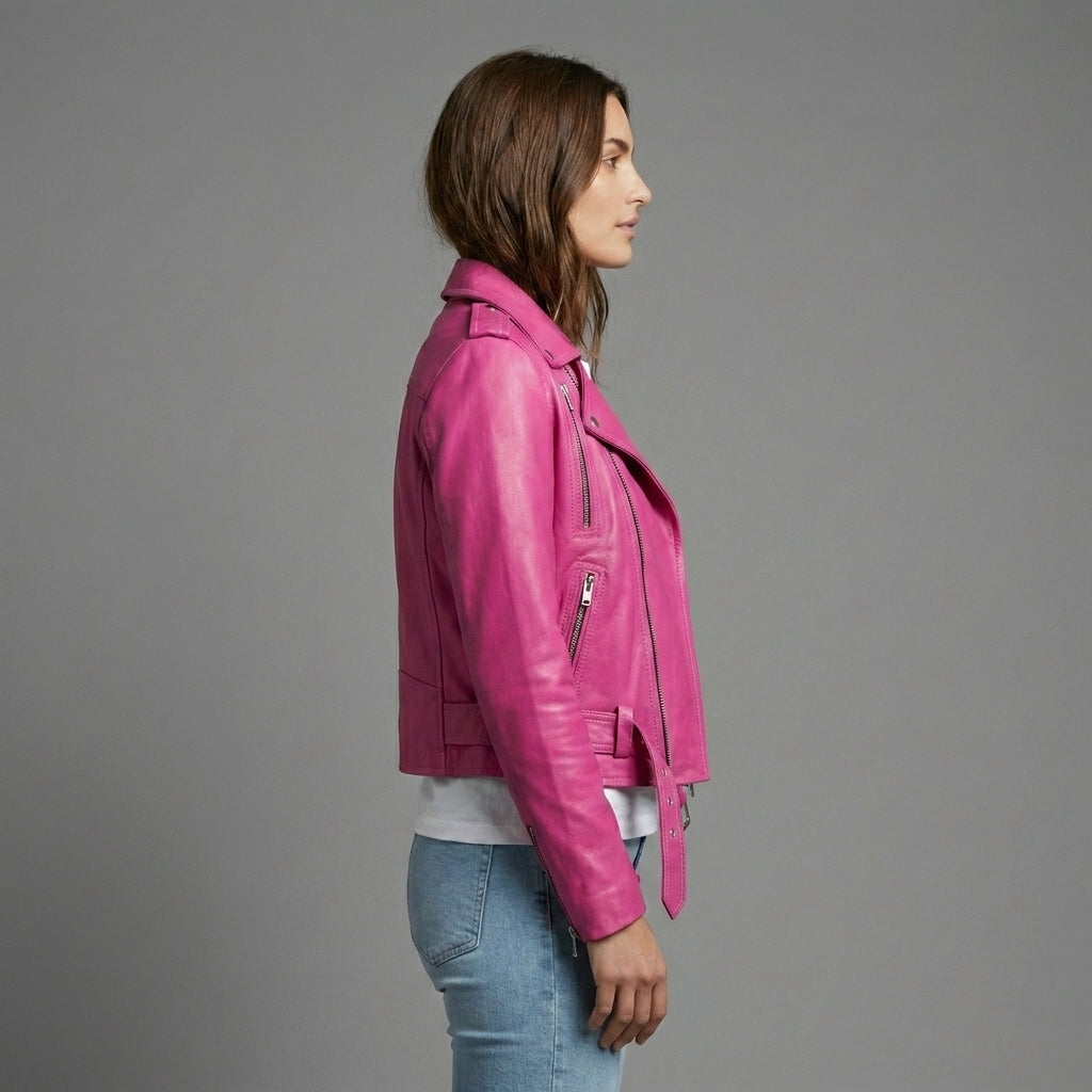 Women’s Chic Pink Leather Jacket