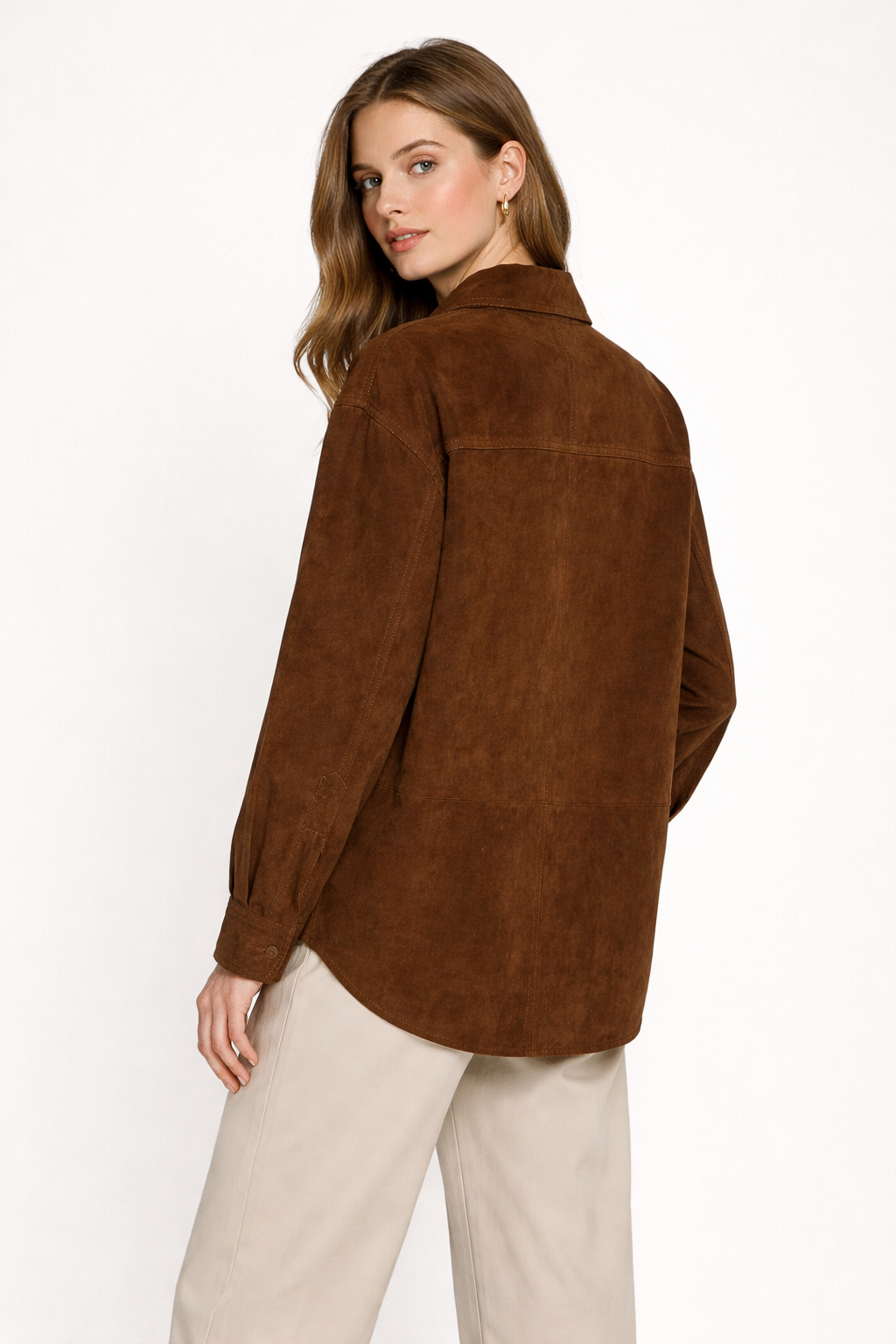 Women's Chocolate Brown Suede Leather Shirt