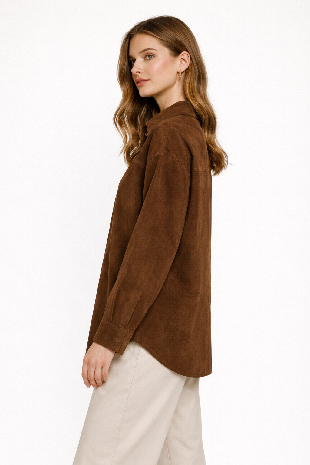 Women's Chocolate Brown Suede Leather Shirt