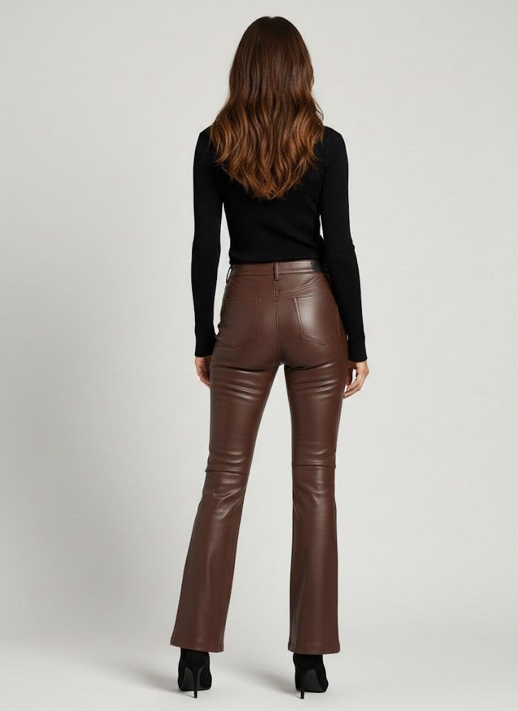 Women’s Chocolate Straight Leg Faux Leather Pants
