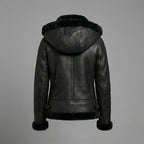 Women’s Classic Black B3 Shearling Bomber Jacket with Hood