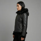 Women’s Classic Black B3 Shearling Bomber Jacket with Hood