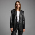 Women’s Classic Black Leather Blazer Jacket – Elegant Tailored Fit