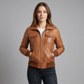 Women’s Classic Brown Leather Bomber Jacket