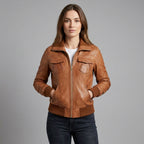 Women’s Classic Brown Leather Bomber Jacket