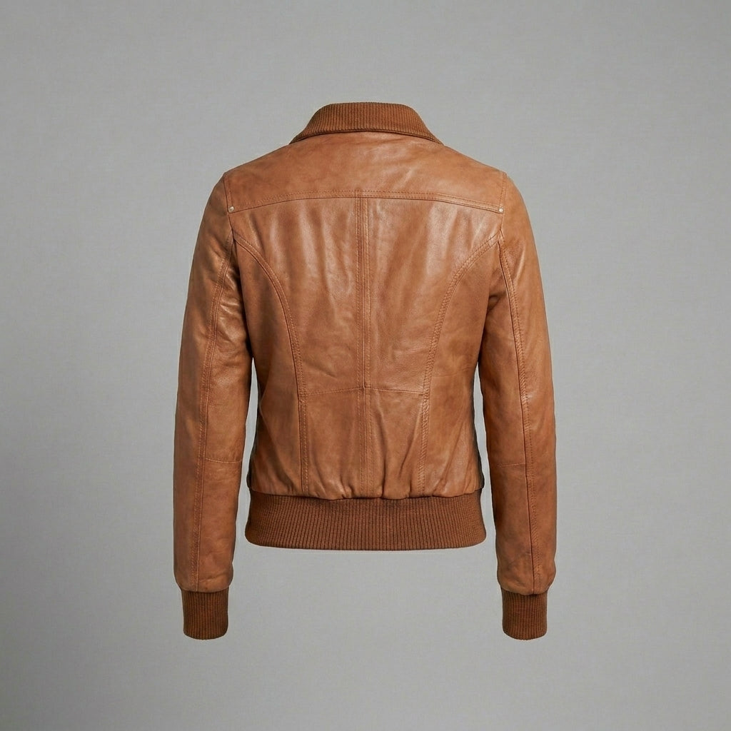 Women’s Classic Brown Leather Bomber Jacket