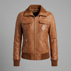 Women’s Classic Brown Leather Bomber Jacket