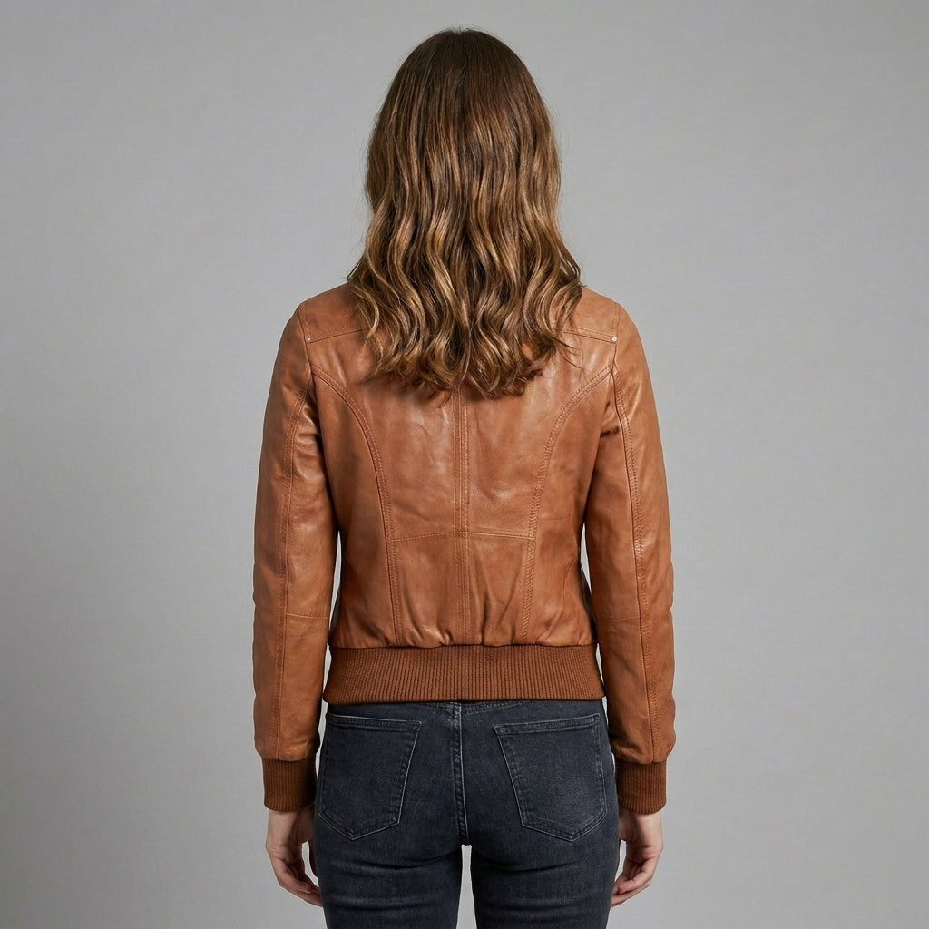 Women’s Classic Brown Leather Bomber Jacket