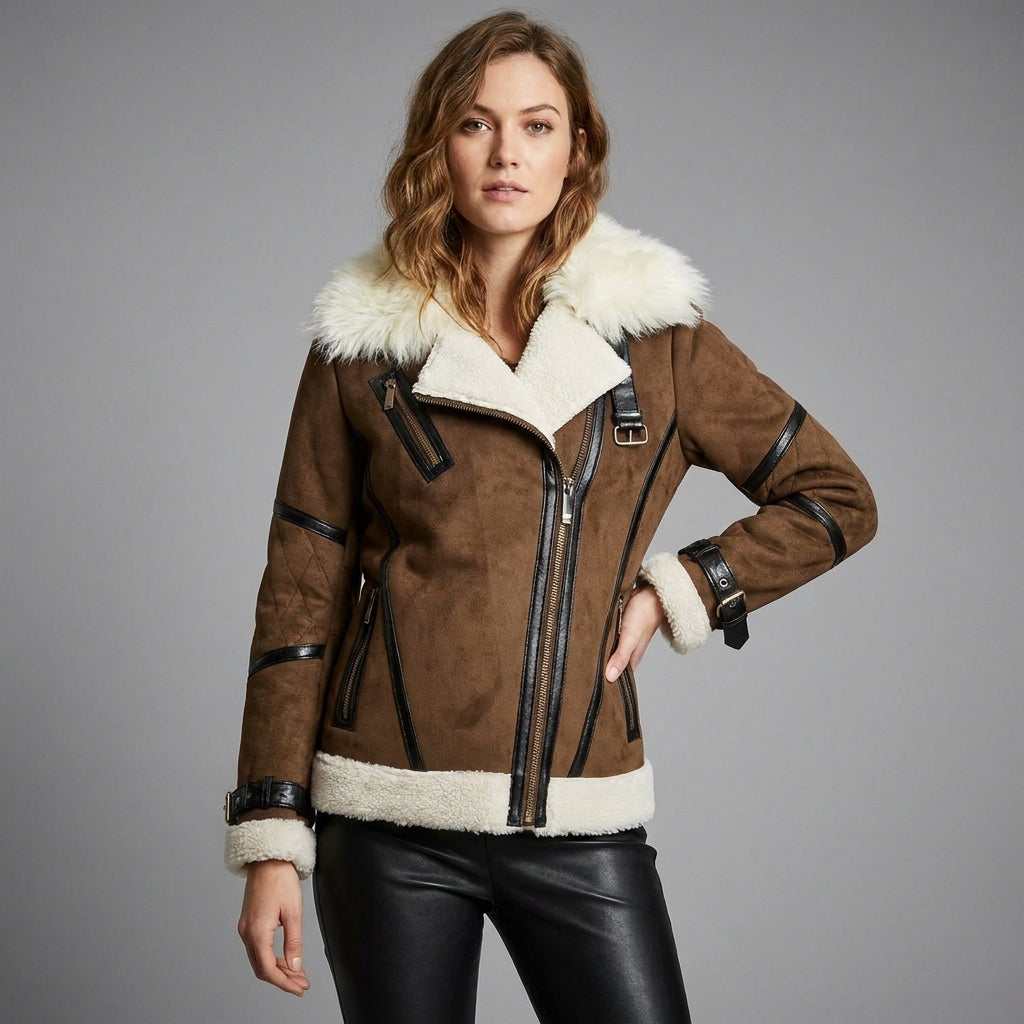 Women’s Classic Brown Shearling Aviator Jacket