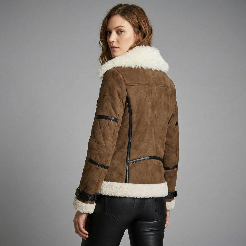 Women’s Classic Brown Shearling Aviator Jacket