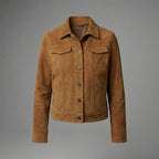 Women's Classic Brown Suede Trucker Leather Jacket
