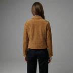 Women's Classic Brown Suede Trucker Leather Jacket