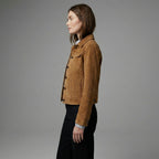 Women's Classic Brown Suede Trucker Leather Jacket