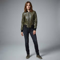 Women’s Collins Olive Green Leather Moto Jacket