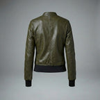 Women’s Collins Olive Green Leather Moto Jacket