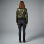 Women’s Collins Olive Green Leather Moto Jacket