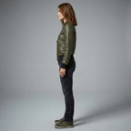 Women’s Collins Olive Green Leather Moto Jacket