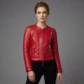Women’s Crimson Band Collar Biker Leather Jacket