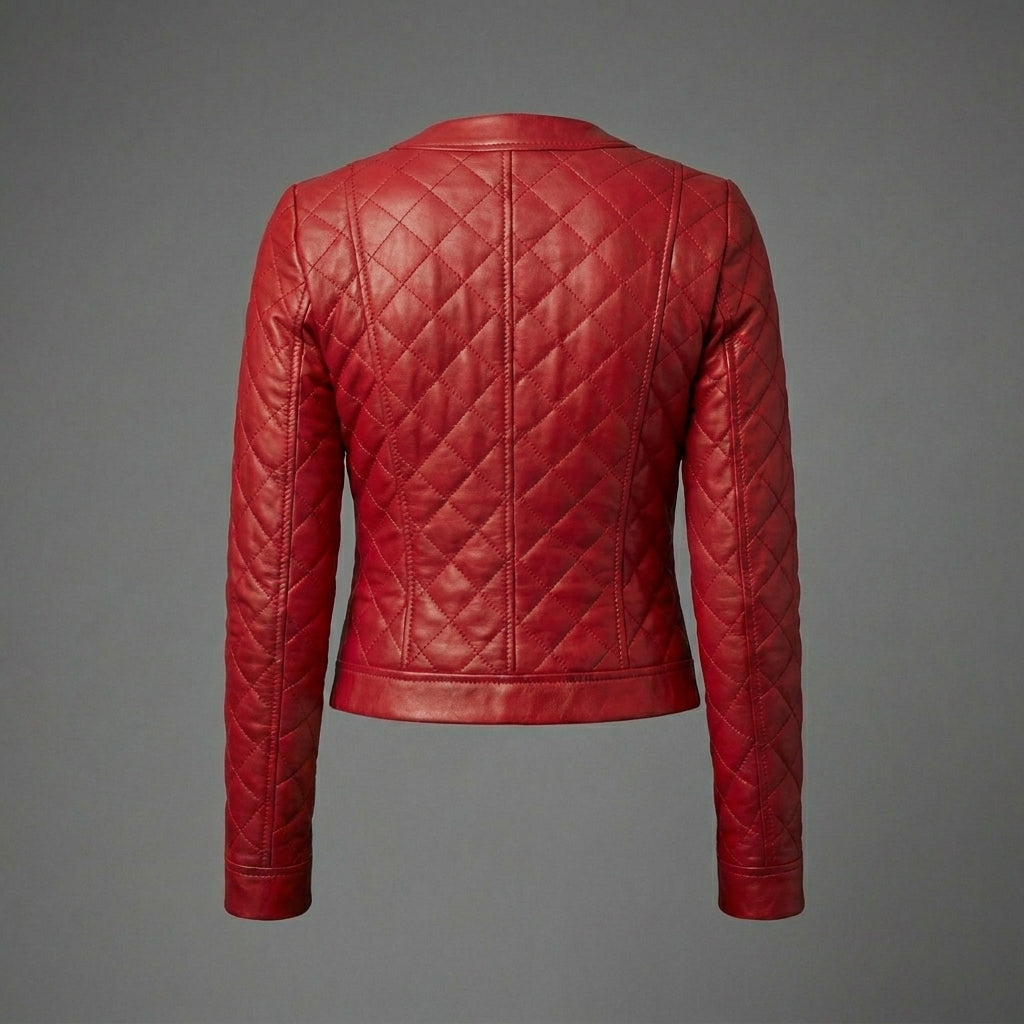 Women’s Crimson Band Collar Biker Leather Jacket