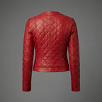 Women’s Crimson Band Collar Biker Leather Jacket