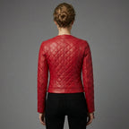 Women’s Crimson Band Collar Biker Leather Jacket