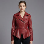 Women’s Crimson Peplum Leather Biker Jacket