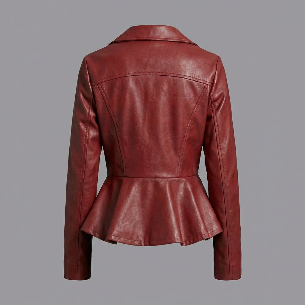 Women’s Crimson Peplum Leather Biker Jacket