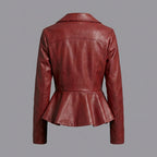 Women’s Crimson Peplum Leather Biker Jacket