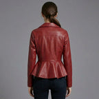 Women’s Crimson Peplum Leather Biker Jacket