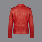 Women’s Crimson Red Leather Biker Jacket – Moto Style Essential