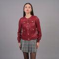 Women’s Crimson Red Military Style Leather Jacket