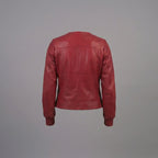 Women’s Crimson Red Military Style Leather Jacket