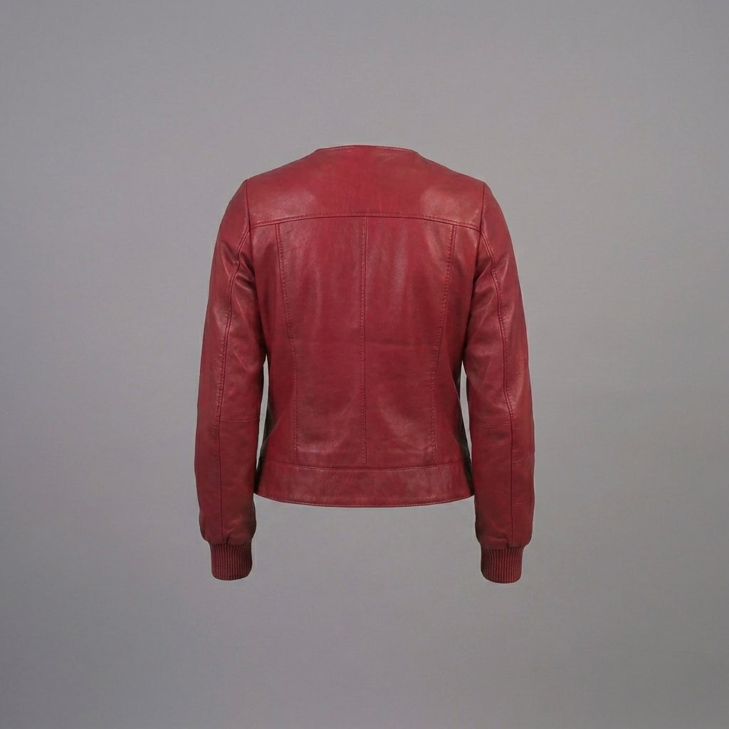 Women’s Crimson Red Military Style Leather Jacket