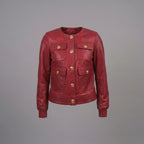 Women’s Crimson Red Military Style Leather Jacket
