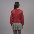 Women’s Crimson Red Military Style Leather Jacket