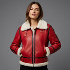 Women’s Crimson Shearling Leather Aviator Jacket