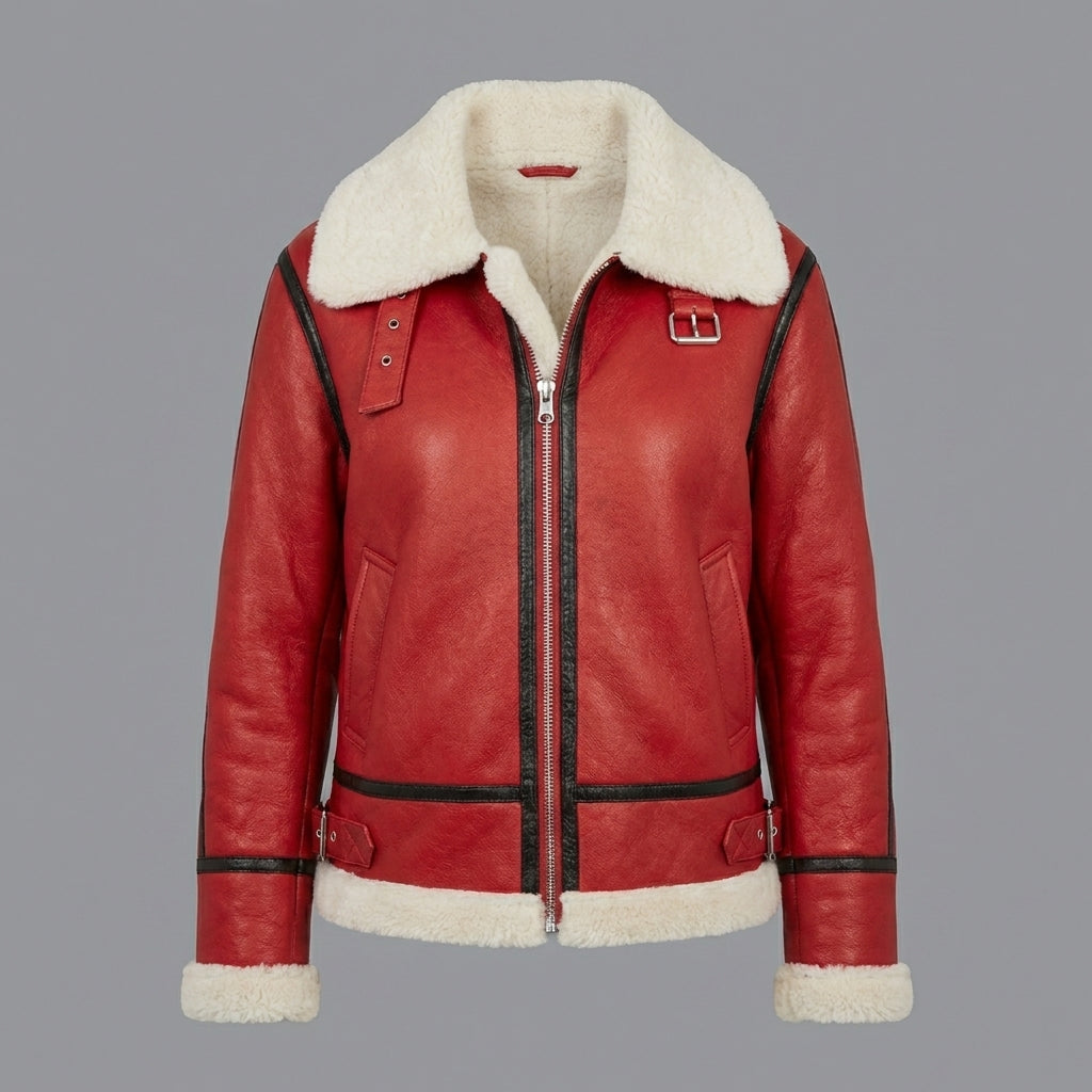 Women’s Crimson Shearling Leather Aviator Jacket
