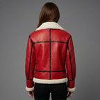 Women’s Crimson Shearling Leather Aviator Jacket
