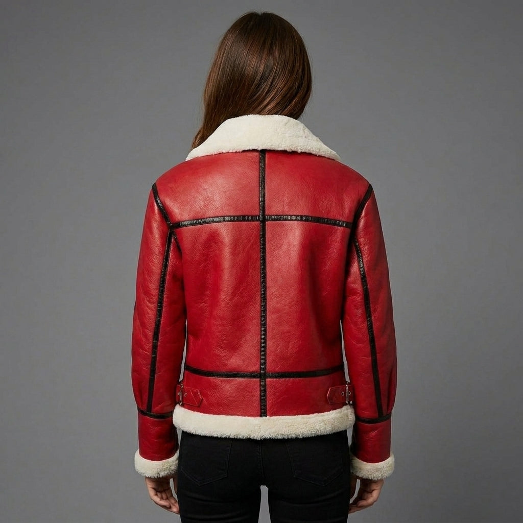 Women’s Crimson Shearling Leather Aviator Jacket