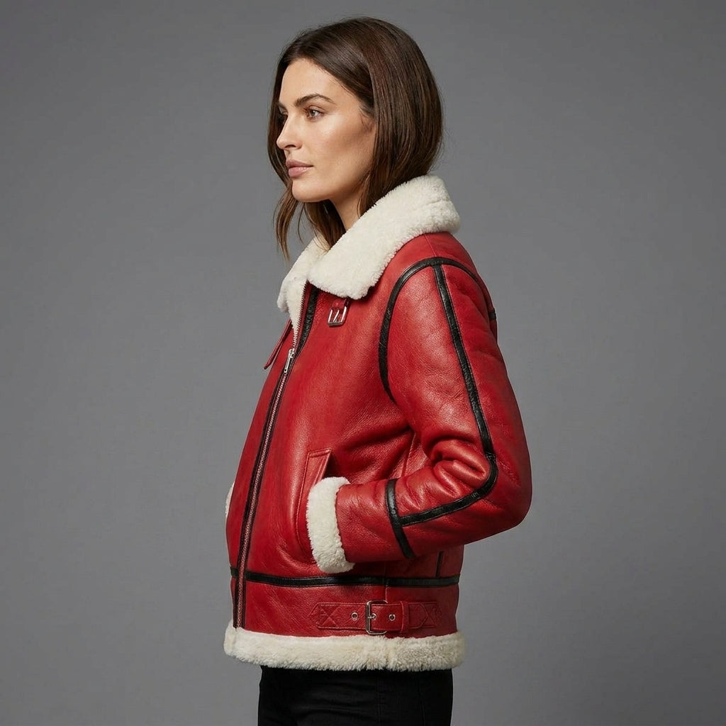Women’s Crimson Shearling Leather Aviator Jacket