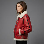 Women’s Crimson Shearling Leather Aviator Jacket