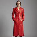 Women’s Crimson Steampunk Leather Button-Up Trench Coat