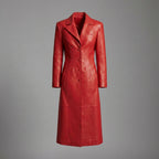 Women’s Crimson Steampunk Leather Button-Up Trench Coat
