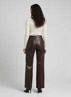Women’s Dark Brown High-Waist Leather Pants