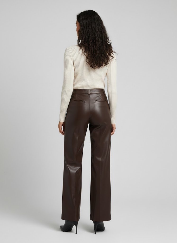 Women’s Dark Brown High-Waist Leather Pants