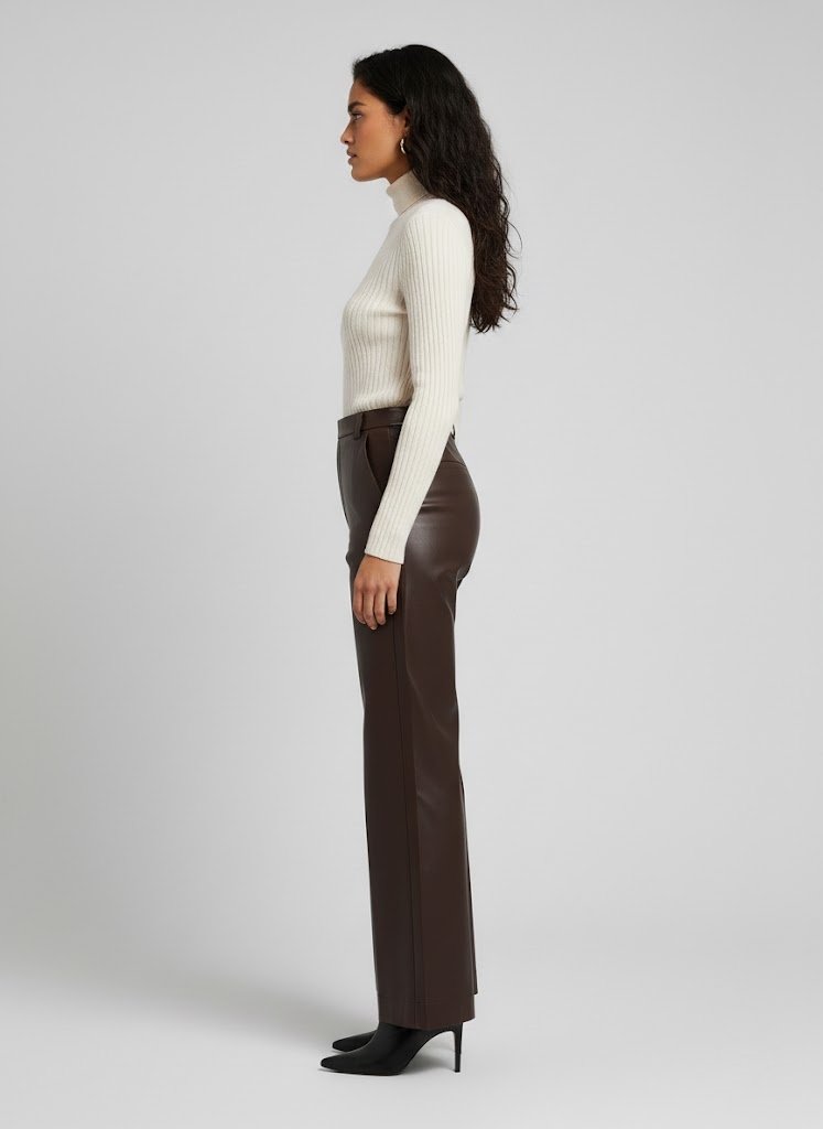 Women’s Dark Brown High-Waist Leather Pants