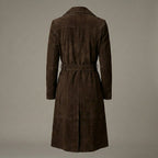 Women's Dark Brown RAF Aviator Suede Leather Trench Coat